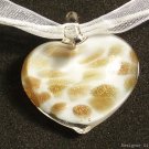 P622 MURANO GLASS SNOW WHITE HEART PENDANT NECKLACE, FREE SHIPPING!!!