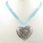 P963 HUGE BLOWN GLASS HEART PENDANT BEADS NECKLACE