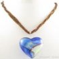 P970 HUGE BLOWN GLASS HEART PENDANT BEADS NECKLACE