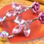 SS004 Elegant Pink Crystal AB crystal Flower Silver Tone Necklace Earrings Set Best for Gift