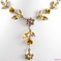 SS006 Elegant Golden Crystal Flower Silver Tone Necklace Earrings Set Best for Gift