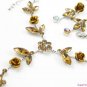 SS006 Elegant Golden Crystal Flower Silver Tone Necklace Earrings Set Best for Gift