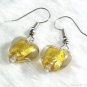 ER034 Lampwork Glass Golden Heart Earrings