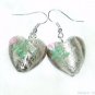 ER052 Lampwork Glass Smoky Rose Heart Dangle Earrings