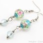 ER068 Lampwork Glass Blue Round Dangle Silver Earrings