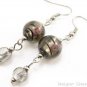 ER076 Lampwork Glass Smoky Round Dangle Silver Earrings