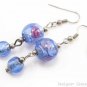 ER077 Lampwork Glass Blue Round Dangle Silver Earrings