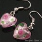 ER078 Lampwork Glass Pink Heart Dangle Silver Earrings