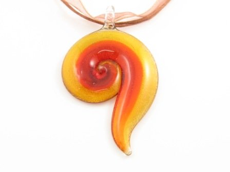 P980 Lampwork Glass Golden Orange Red Spiral Pendant Necklace Best for Gift