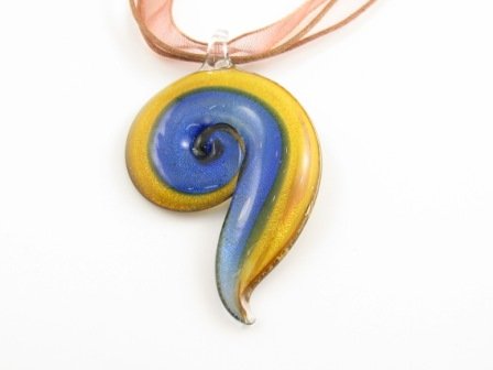 P978 Lampwork Glass Golden Navy Spiral Pendant Necklace Best for Gift