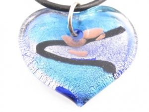 P507 MURANO LAMPWORK GLASS BLUE HEART PENDANT NECKLACE, FREE SHIPPING!!!