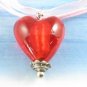P1227 LAMPWORK GLASS RED HEART SILVER PENDANT NECKLACE