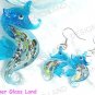 PE040 RARE LAMPWORK GLASS SEAHORSE PENDANT EARRINGS SET