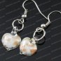PE045 LAMPWORK GLASS WHITE HEART PENDANT EARRING SET