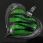 P1017 LAMPWORK GLASS SILVER FOIL GREEN HEART PENDANT