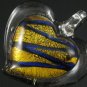 P1019 LAMPWORK GLASS SILVER FOIL GOLDEN HEART PENDANT