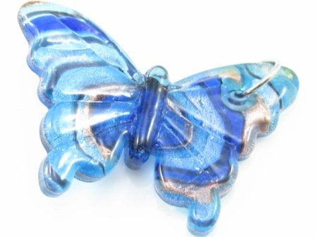 P1031 LAMPWORK GLASS BLUE SWIRL BUTTERFLY PENDANT