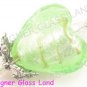 PE119F LAMPWORK GLASS GREEN HEART PENDANT EARRINGS SET
