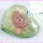 P674F LAMPWORK GLASS GREEN ROSE HEART PENDANT NECKLACE