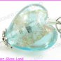 P715F LAMPWORK GLASS AQUA HEART SILVER PENDANT NECKLACE