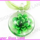 P786F LAMPWORK GLASS 3D GREEN FLOWER PENDANT NECKLACE