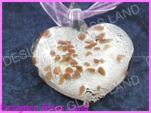P802F LAMPWORK GLASS SILVER HEART PENDANT NECKLACE