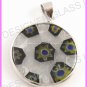 P901F MURANO STYLE MILLEFIORI GLASS BLACK ROUND PENDANT