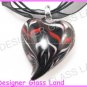 P928F LAMPWORK GLASS BLACK SWIRL HEART PENDANT NECKLACE
