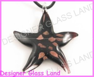 P936F LAMPWORK GLASS BLACK STAR PENDANT NECKLACE
