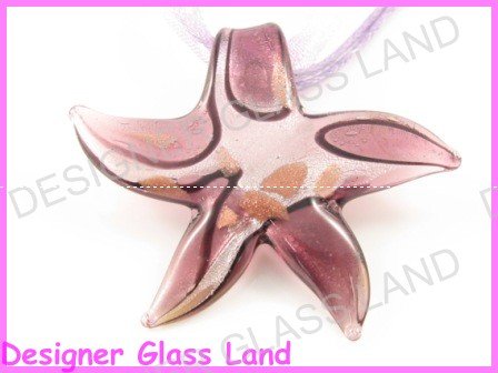 P988F LAMPWORK GLASS PURPLE STARFISH PENDANT NECKLACE