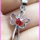 AP491F RUBY RED RHINESTONE BUTTEERFLY SILVER PENDANT
