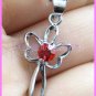 AP491F RUBY RED RHINESTONE BUTTEERFLY SILVER PENDANT