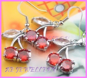 AS377F 8MM RUBY CHERRY SILVER PENDANT EARRINGS SETS