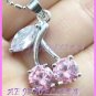 AS376F 8MM SAPPHIRE CHERRY SILVER PENDANT EARRINGS SETS