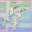 AE715F PLAYBOY CROSS SILVER PLATED DANGLE EARRING 2.4"