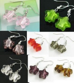 W220F LOT 10PRS STAR LAMPWORK GLASS DANGLE EARRINGS
