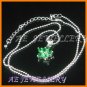 AS020F Emerald Floral Round Cut 18K White Gold Plated Pendant Earrings Set 16" Necklace