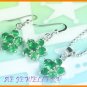 AS020F Emerald Floral Round Cut 18K White Gold Plated Pendant Earrings Set 16" Necklace