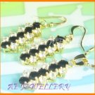 AS034AF Black Sapphire White Topaz 18K Yellow Gold Plated Pendant Necklace Earrings Set 16"