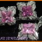 AS176F Pink Sapphire White Topaz Marquise 18K White Gold Plated Pendant Necklace Earrings Sets 16"