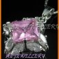 AS176F Pink Sapphire White Topaz Marquise 18K White Gold Plated Pendant Necklace Earrings Sets 16"