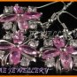 AS179F ink Sapphire White Topaz 18K White Gold Plated Pendant Necklace Earrings Set 16"