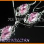 AS193F Pink Sapphire White Topaz 18K White Gold Plated Pendant Necklace Earrings Set 16"
