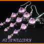 AS194F Pink Sapphire Heart Cut 18K White Gold Plated Pendant Necklace Earrings Set 16"
