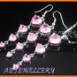 AS194F Pink Sapphire Heart Cut 18K White Gold Plated Pendant Necklace Earrings Set 16"