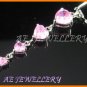 AS194F Pink Sapphire Heart Cut 18K White Gold Plated Pendant Necklace Earrings Set 16"
