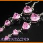 AS194F Pink Sapphire Heart Cut 18K White Gold Plated Pendant Necklace Earrings Set 16"