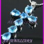AS230F Blue Topaz Cross Octagon Round Cut 18K White Gold Plated Pendant Necklace Earrings Set 16"