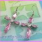 AS230AF Pink Sapphire Topaz Cross 18K White Gold Plated Pendant Dangle Earrings Set 16"