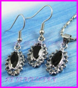 AS233F Black Sapphire Glass Silver Plated Pendant Earrings Set (Necklace not included)